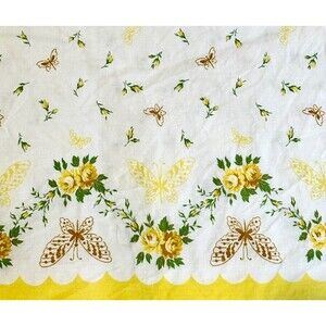 VTG 1960s Handmade OOAK Cottage Twin Duvet Yellow Trim Flowers Butterflies